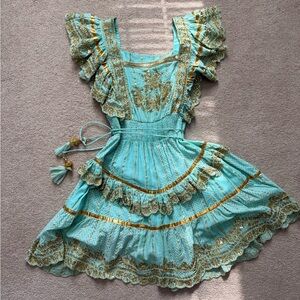 Chic Teal and Gold Ruffled Dress